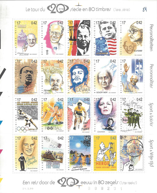 Tintin Le Tour du 20me sicle en 80 timbres Click to ZOOM